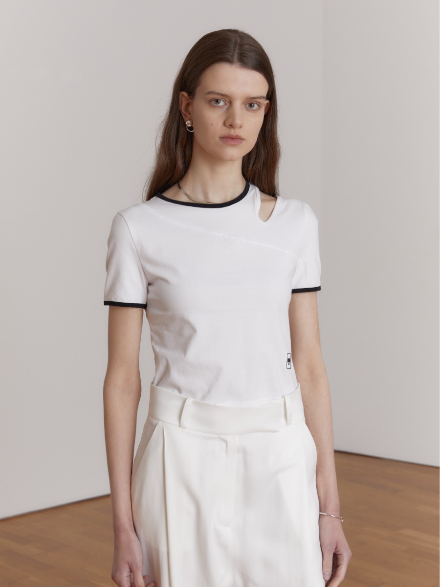 MARTA Color Point Cut-Out Jersey Crop Top_White
