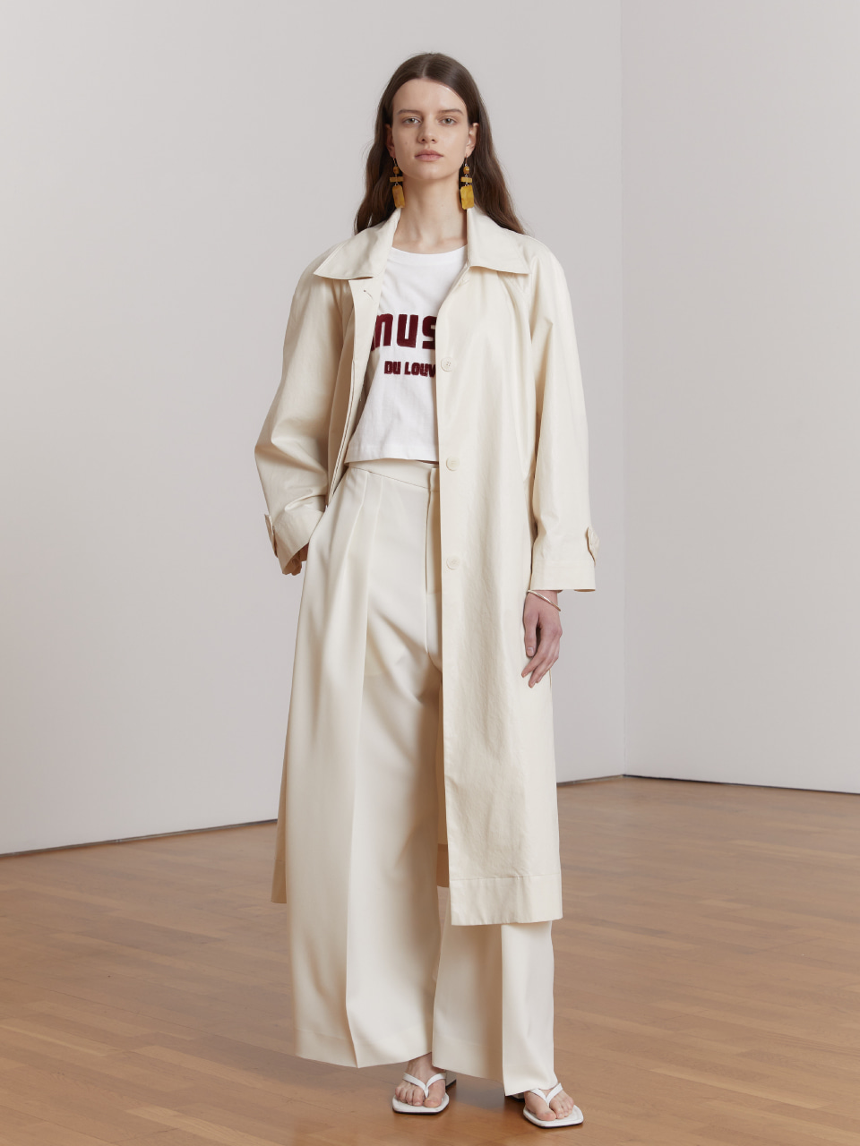 ALEX Coated Cotton Belted Trench Coat_Ivory