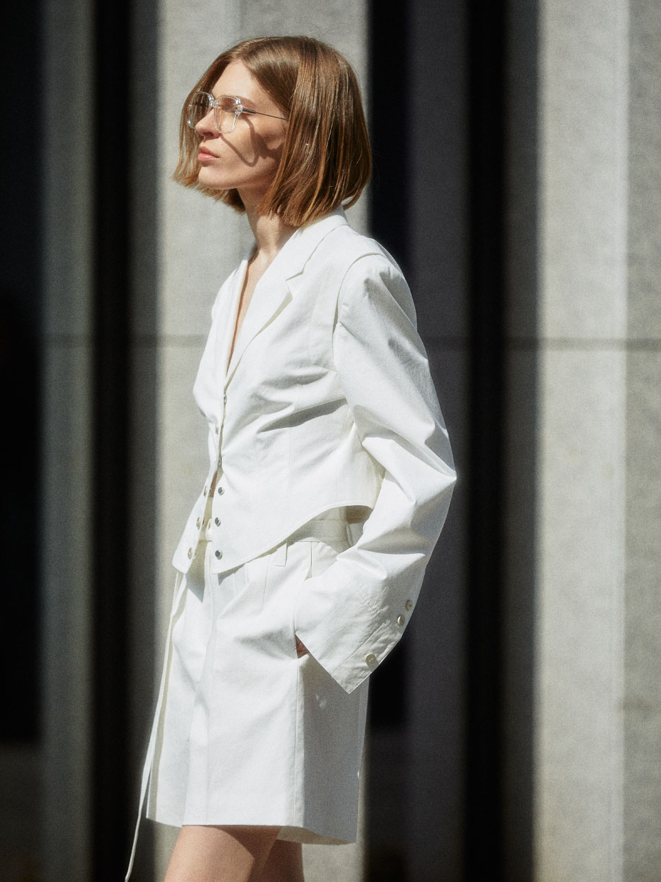 PALAIS Button Detail Tailored Cropped Jacket_Off White