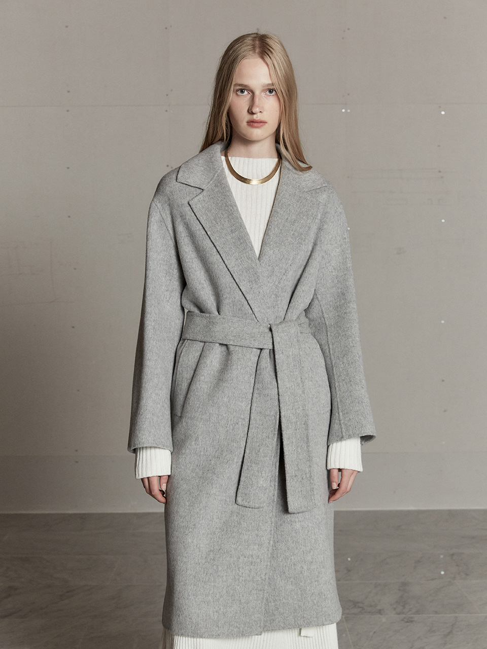 [정소민 착용]NU MANET Cashmere Blended Handmade Coat_Soft Gray
