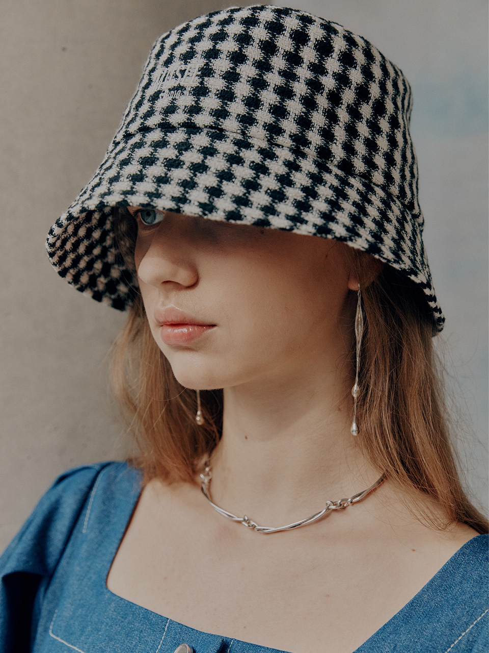 [에이핑크 박초롱,정혜성 착용][Fabric From JAPAN] Tweed Bucket Hat_Gingham Check