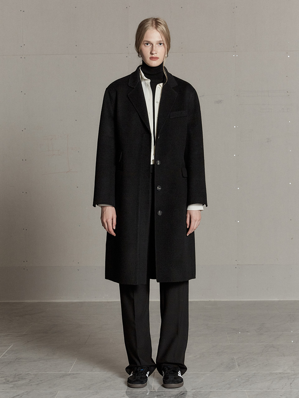 SAINT Cashmere Blended Tailored Wool Handmade Coat_Deep Black