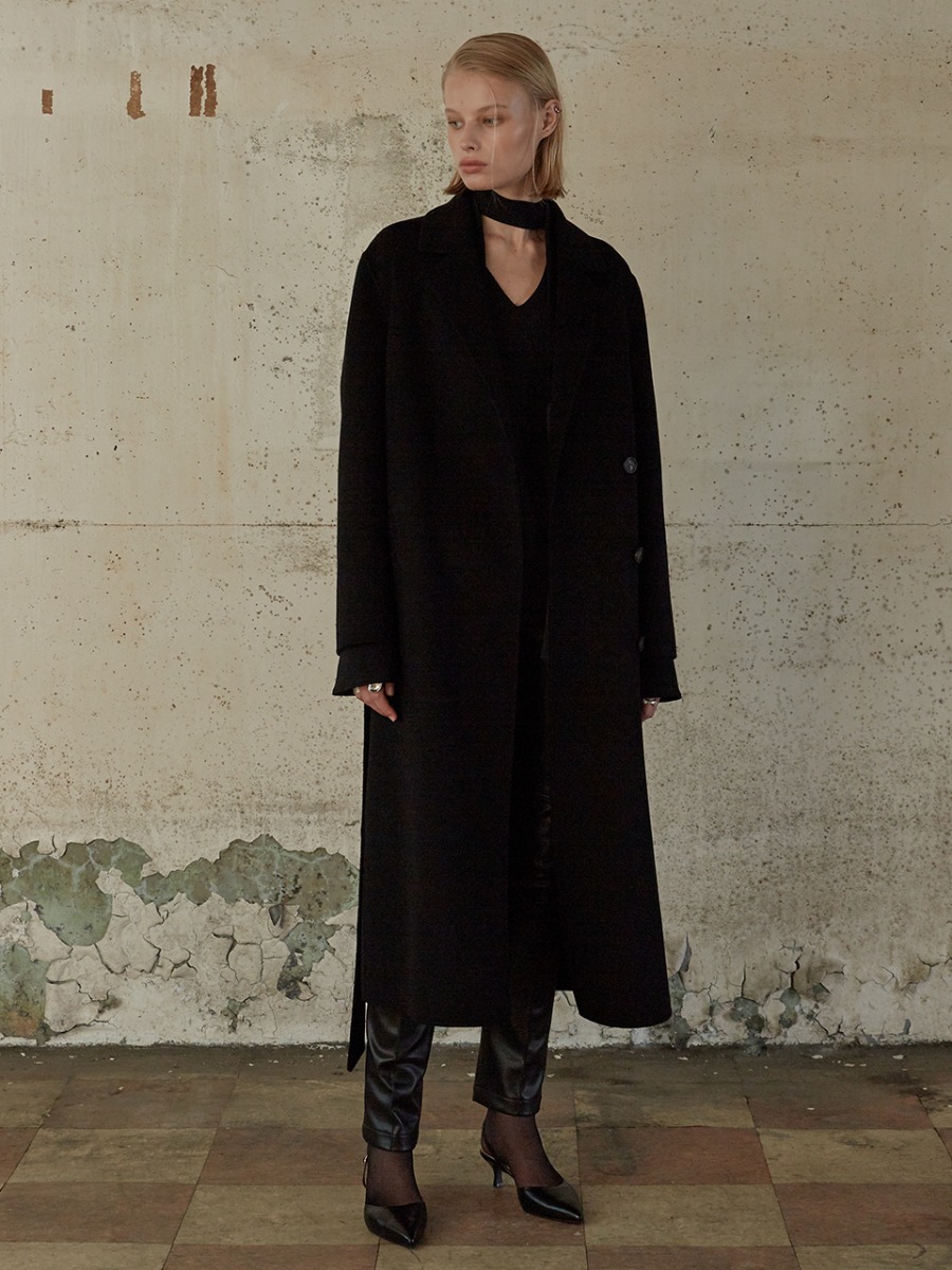 [ITZY 유나 착용]GENEVE Cashmere Belted Minimal Handmade Coat_Deep Black