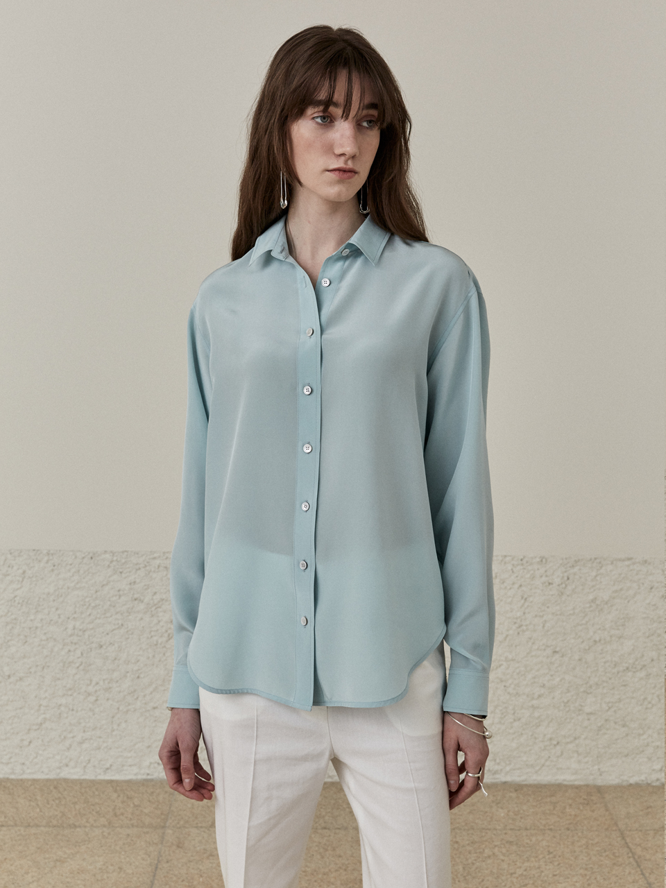 [ESSENTIAL] JALOUSE Oversized Classic Silk Shirt_Mint