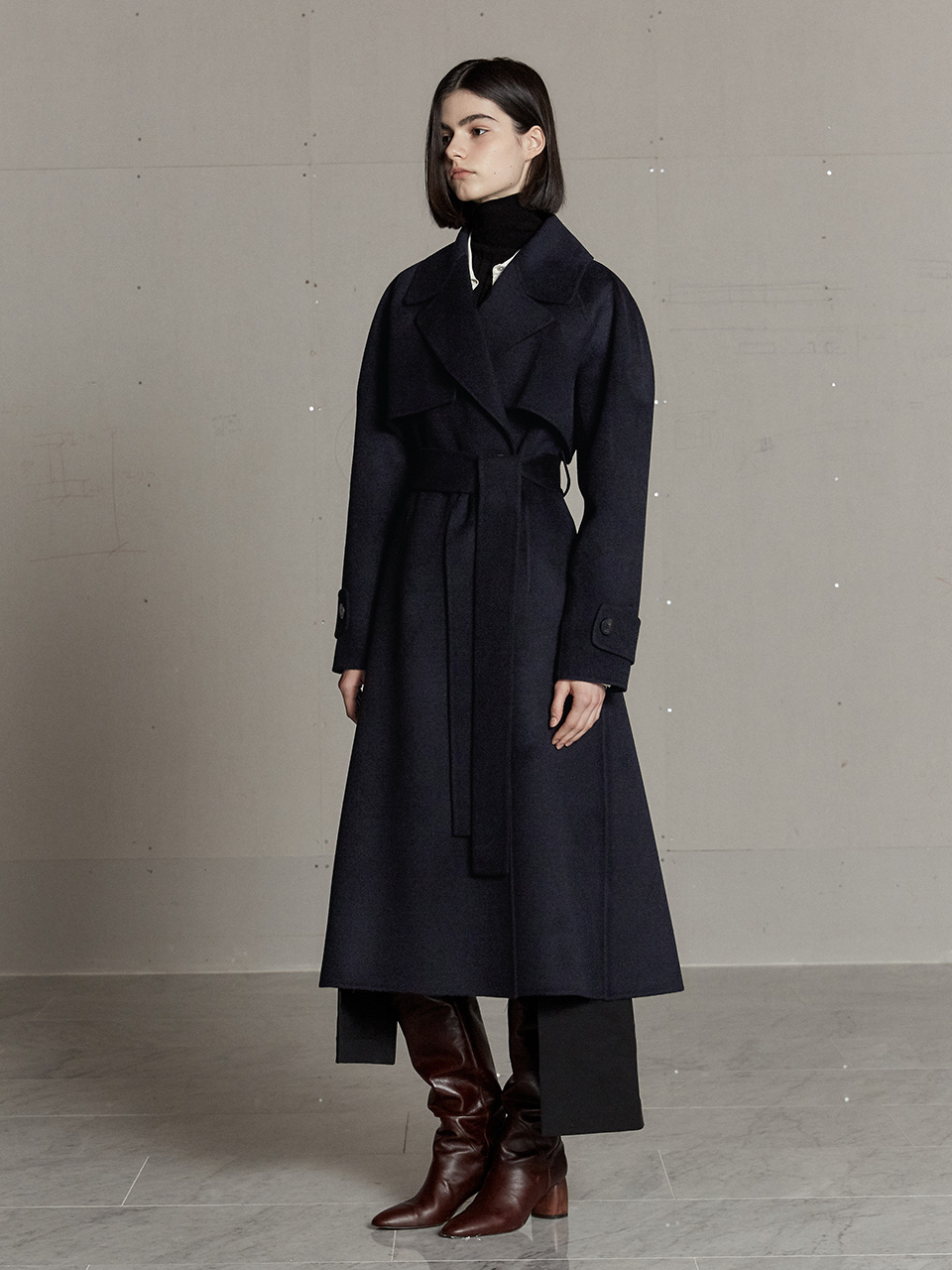 DIANA Cashmere Blended Handmade Trench Coat_Royal Navy