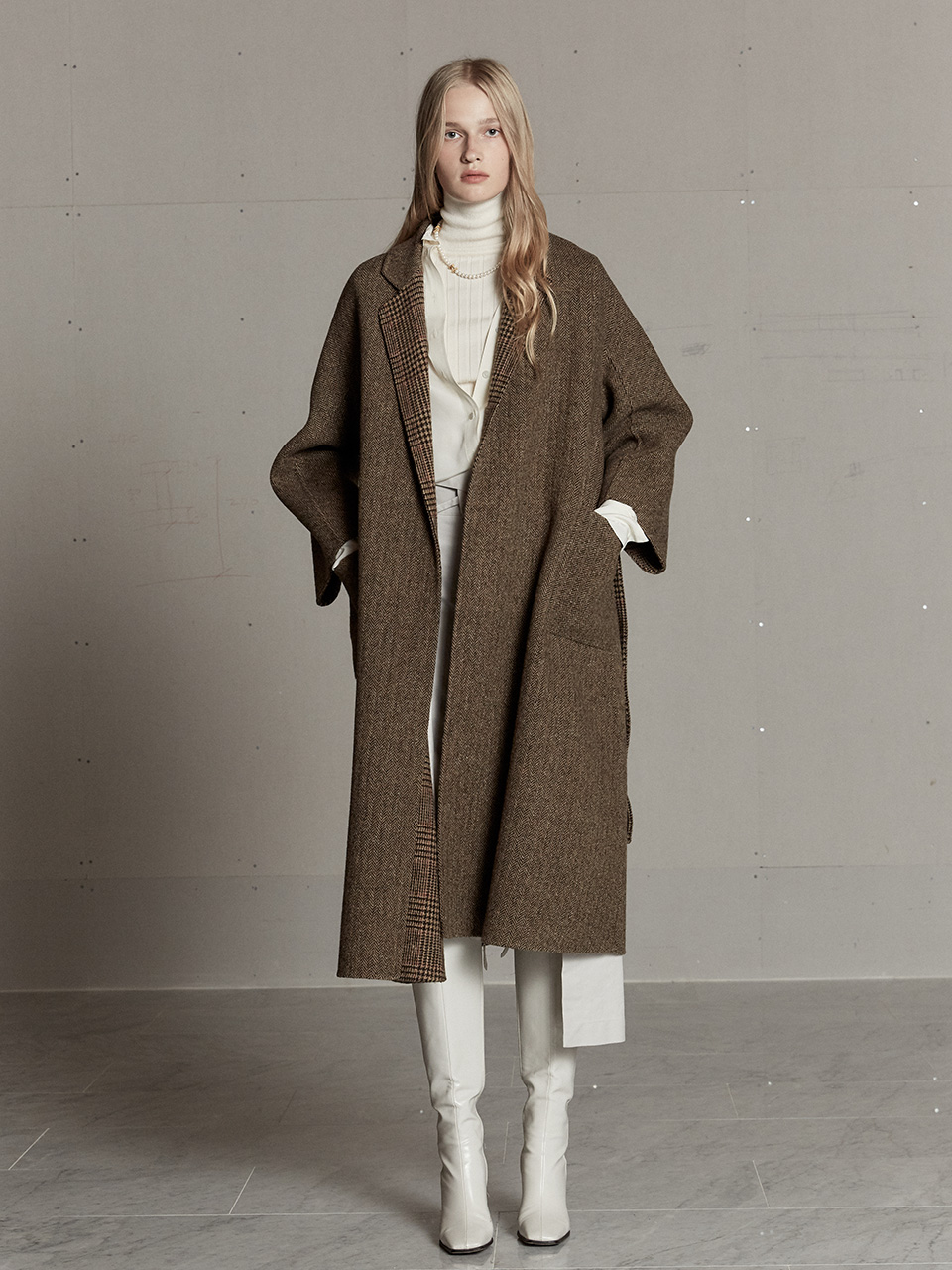 NICHE Reversible Handmade Wool Check Coat_Brown Check