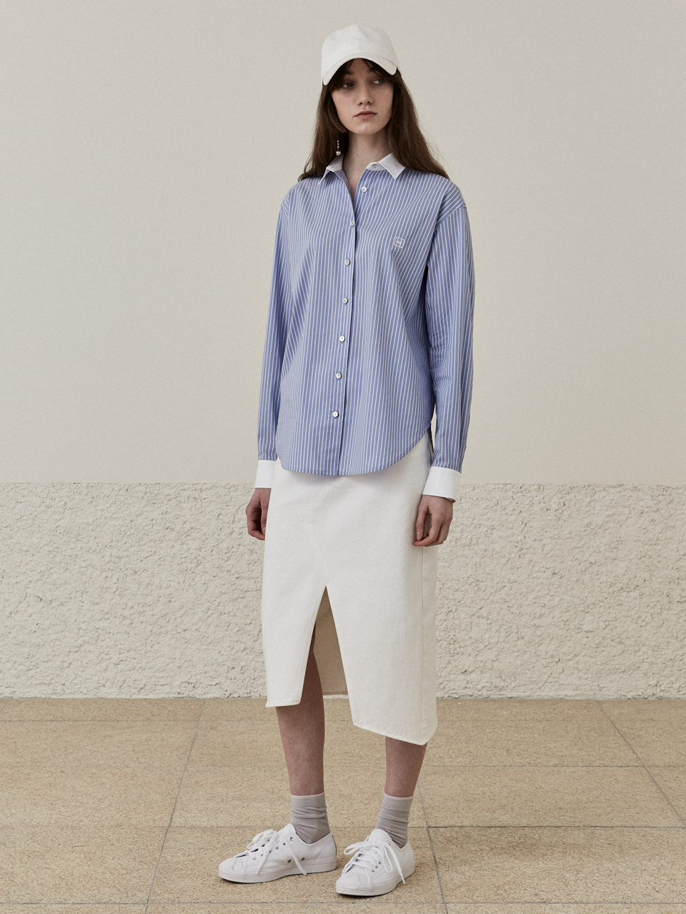[ESSENTIAL] LUNE Oversized Classic Cotton Shirt_Blue Stripe