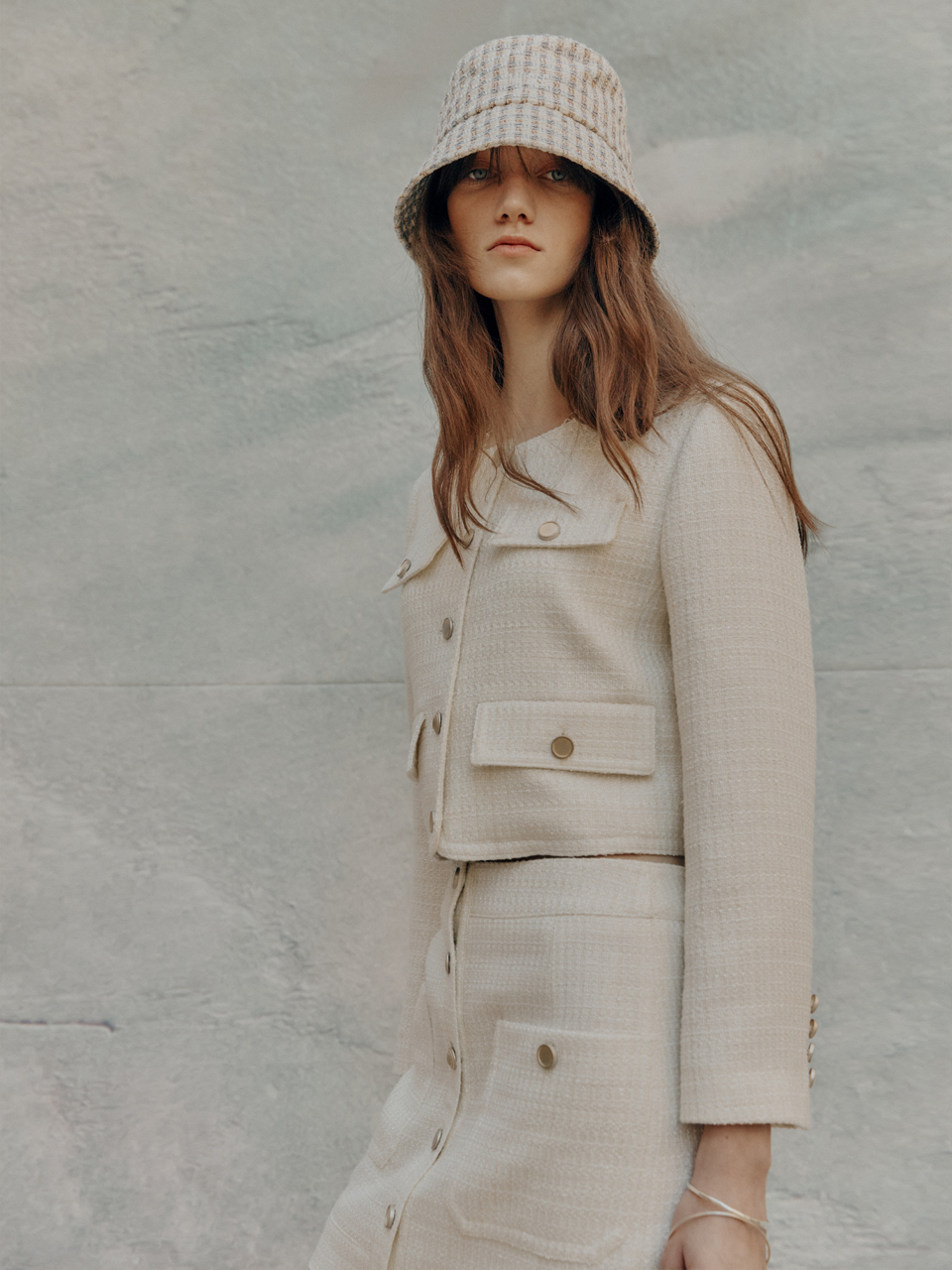 [박은빈 착용][ESSENTIAL] SABRINA Crop Tweed Jacket_Cream Ivory