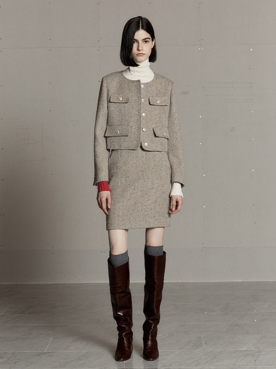 [예약][아이유 착용]MIENNE Tweed Wool Mini Skirt_Beige