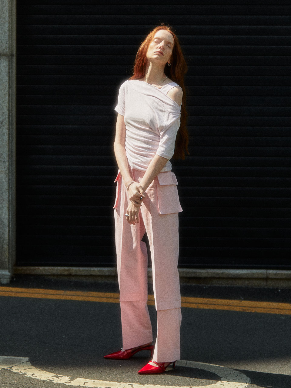 NATION Pocket Embroidery Straight Fit Denim Pants_Pink