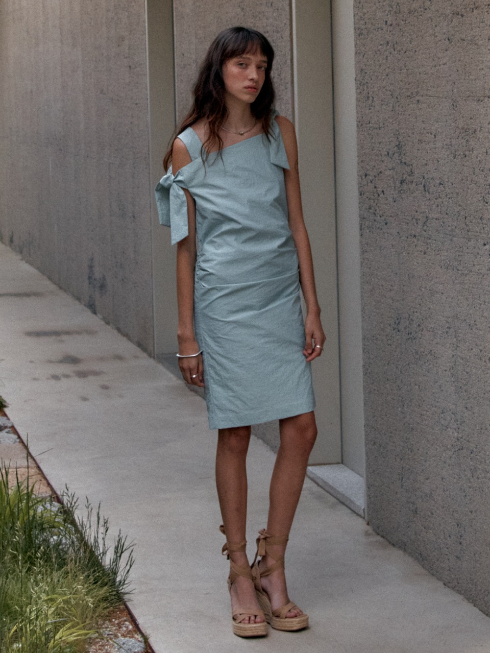 ROUGE Waist Side Shirring Nylon Sleeveless Dress_Mint