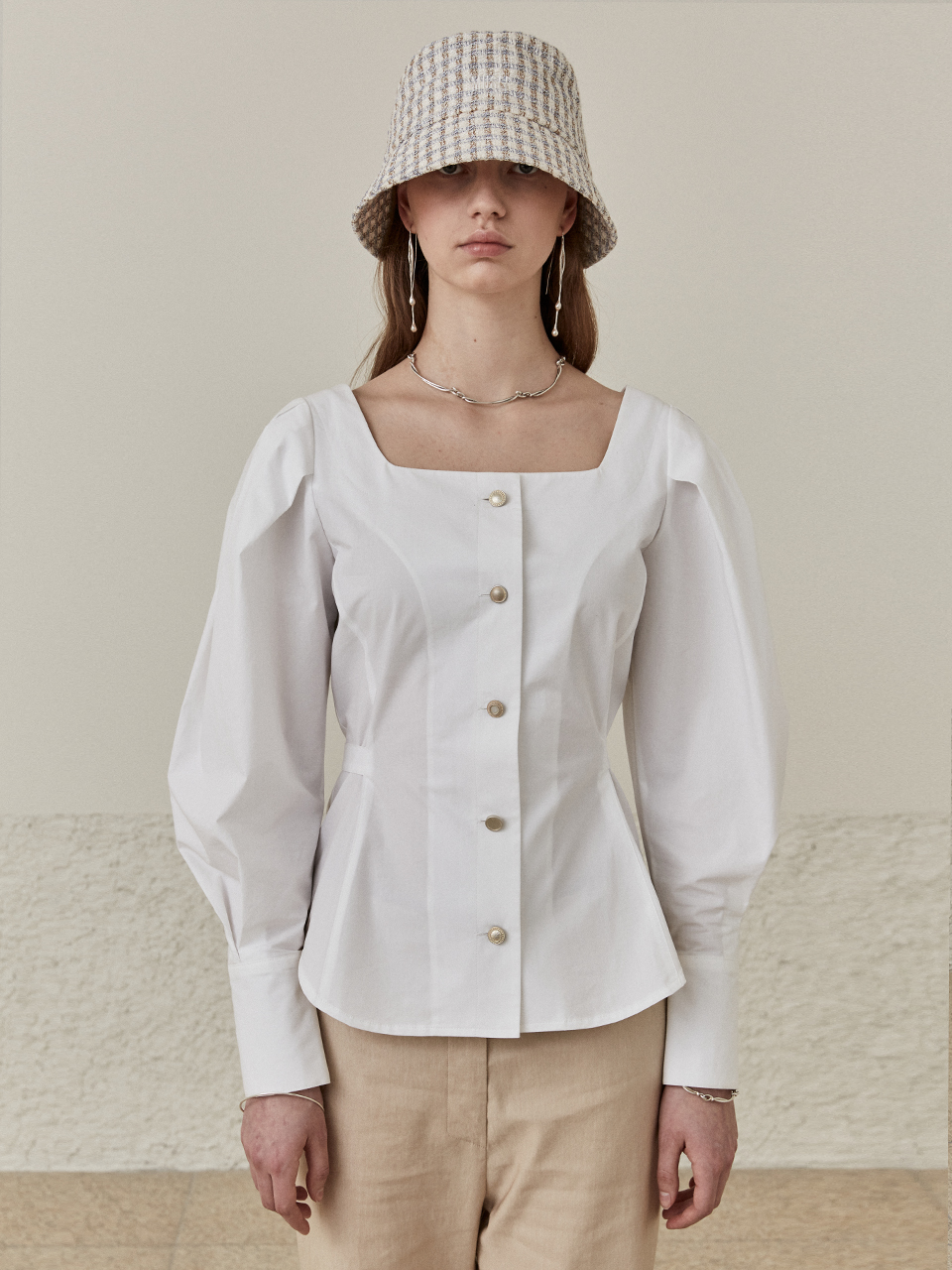 [정인선, 전미도 착용]CARLA Puff Sleeve Shirt_Cream Ivory