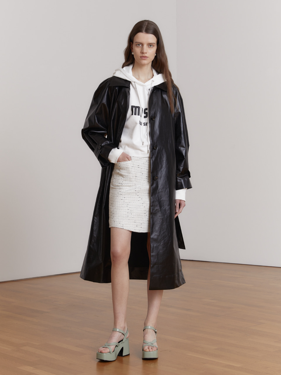 ALEX Coated Cotton Belted Trench Coat_Black