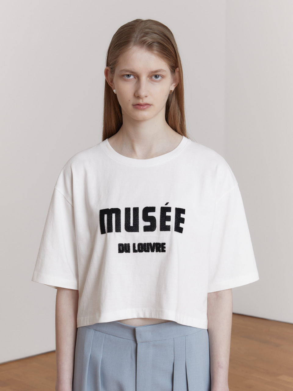 MUSEE DU LOUVRE Embroidered Cotton T-Shirt_Off White+Black