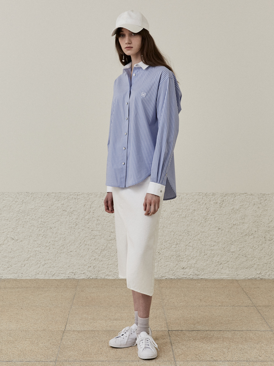 [ESSENTIAL] LUNE Oversized Classic Cotton Shirt_Blue Stripe