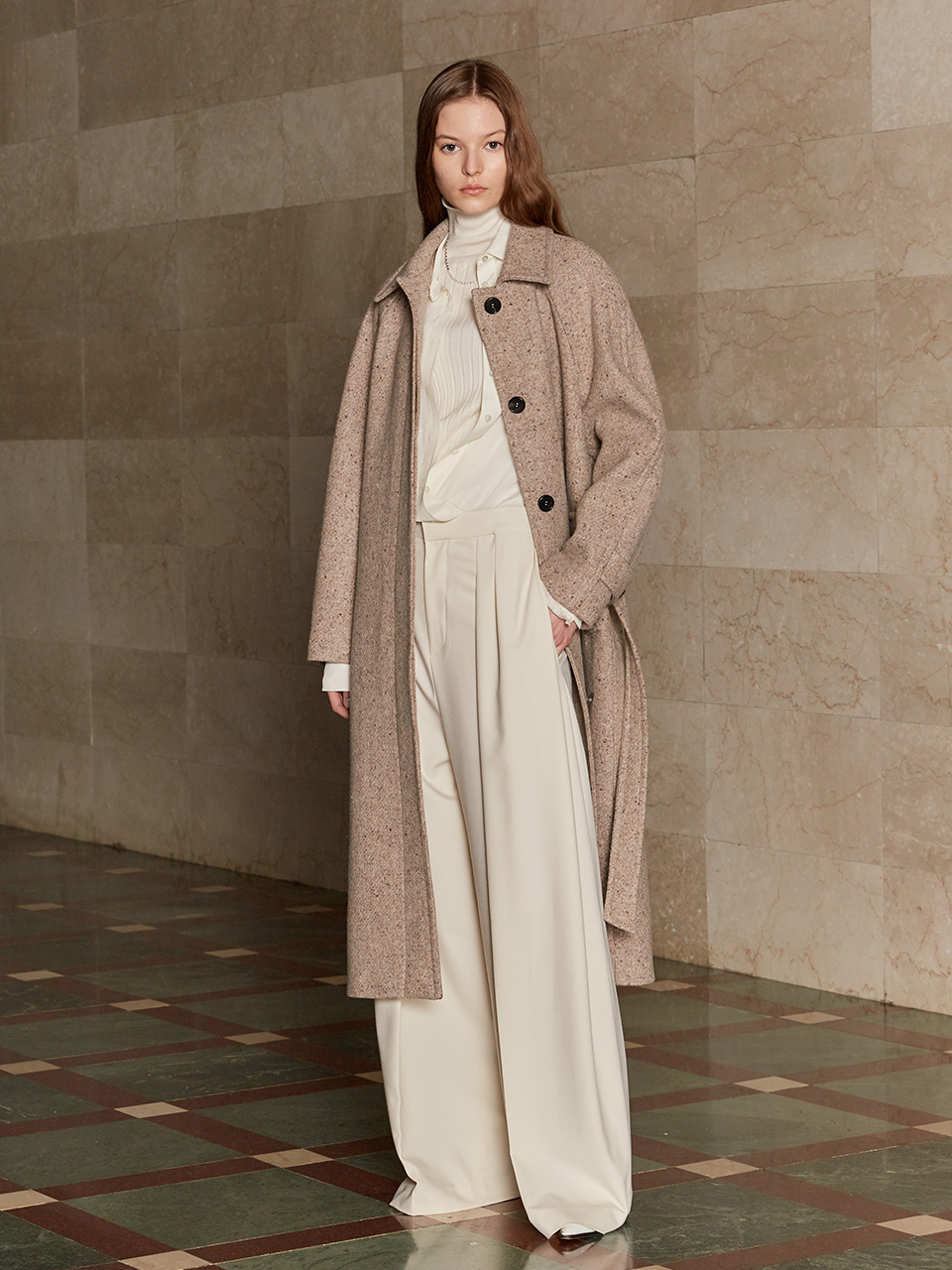 [Fabric From Italy] JANE Premium Virgin Wool Belted Balmacaan Coat_Oatmeal