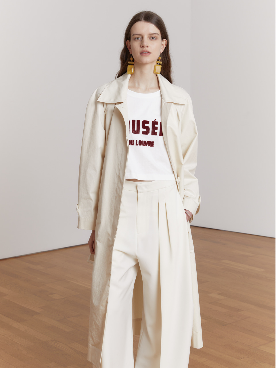 ALEX Coated Cotton Belted Trench Coat_Ivory