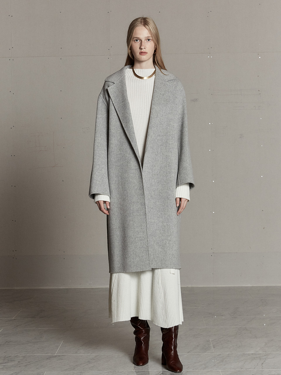 [정소민 착용]NU MANET Cashmere Blended Handmade Coat_Soft Gray