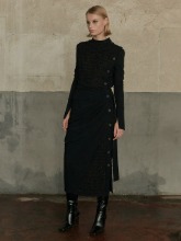ARCHE Tweed Chiffon layred Dress_Black
