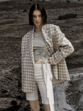 [COLLECTION]ALBA Check Oversized Silk Linen Jacket_Beige