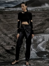 [COLLECTION]FAURES Wrap Asymmetric Cut-Out String Trousers_Black