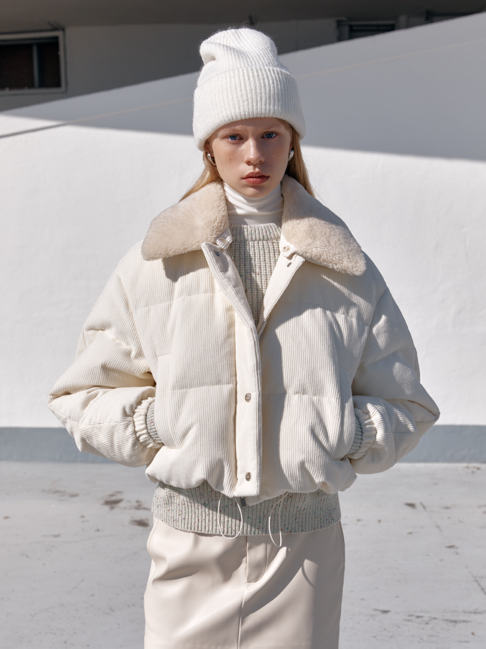 PARC Goose Down Faux-Shearing Collar Puffer Jacket_Ivory
