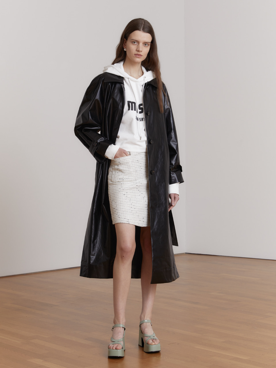 ALEX Coated Cotton Belted Trench Coat_Black