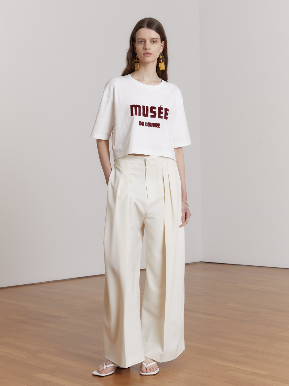 MUSEE DU LOUVRE Embroidered Cotton T-Shirt_Off White+Red