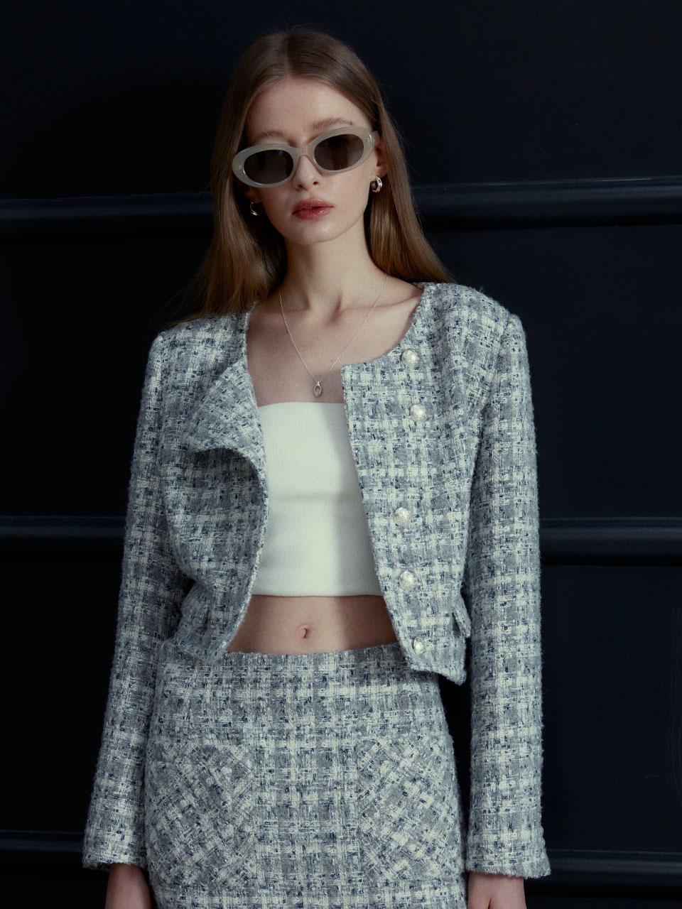 KOOLHASS Asymmetric Cropped Tweed Jacket_Gray