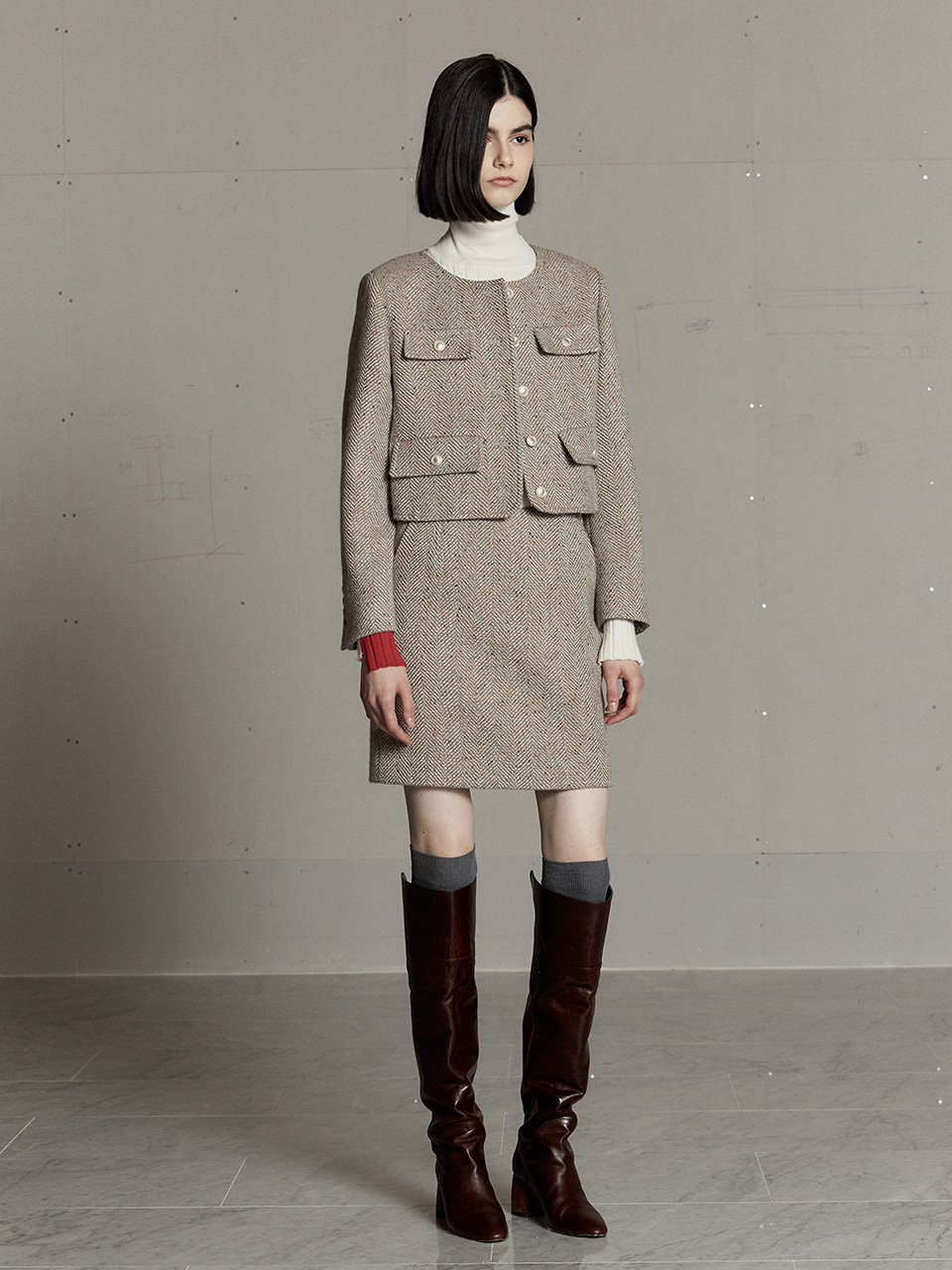 [아이유 착용]LOREN Crop Wool Tweed Jacket_Beige