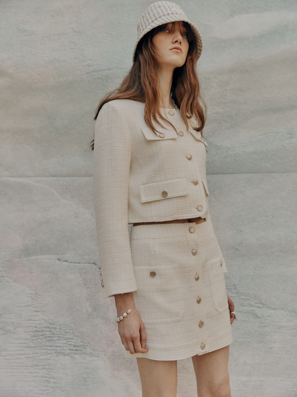 [박은빈 착용][ESSENTIAL] SABRINA Crop Tweed Jacket_Cream Ivory