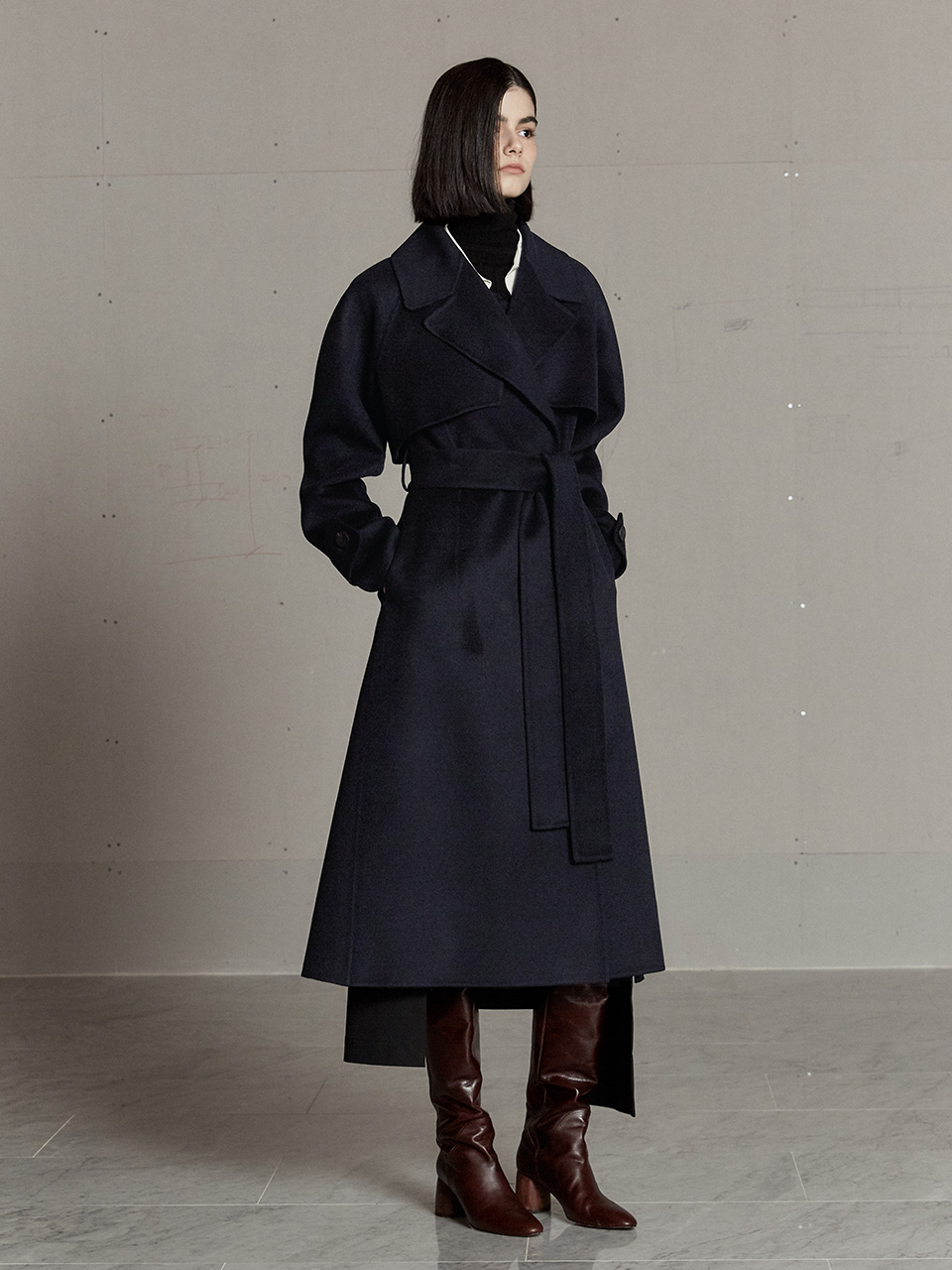 DIANA Cashmere Blended Handmade Trench Coat_Royal Navy